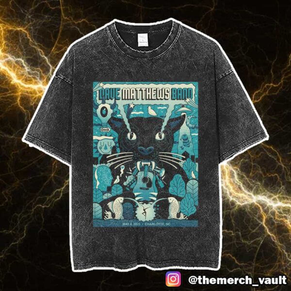 Dave Matthews Band Poster Artwork By Robert Lee Darth Panther May 4 2025 At Charlotte NC Unisex Washed T-Shirt