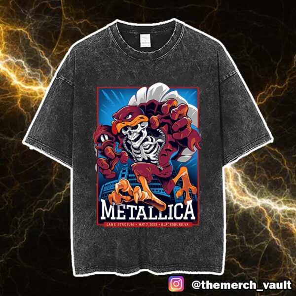 Metallica M72 Virginia Tech North American Tour 2025 Poster By Nathan Dino At Lane Stadium Blacksburg VA Met On Tour Unisex Washed T-Shirt