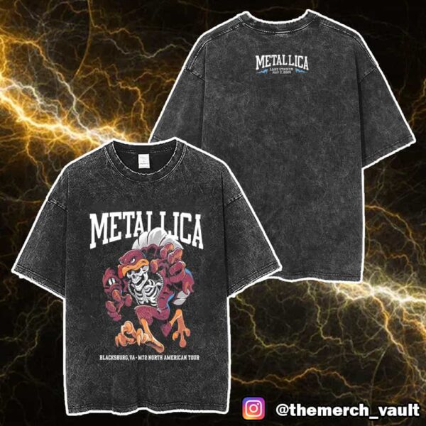 Metallica M72 Virginia Tech North American Tour May 7 2025 Pop Up Exclusive Tee At Lane Stadium Blacksburg VA Two Sided Unisex Washed T-Shirt