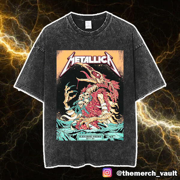 Metallica M72 Virginia Tech Pop Up Shop Poster By Puis Calzada On May 7 2025 At Lane Stadium Blacksburg Unisex Washed T-Shirt