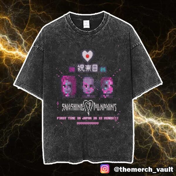 The Smashing Pumpkins Back To Japan This September 2025 Pixel Artwork By Miyulilly First Time In Japan In 12 Years Unisex Vintage Washed T-Shirt
